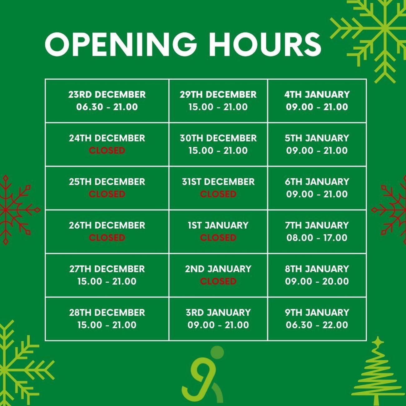 Christmas & New Year Opening Hours 2022/23