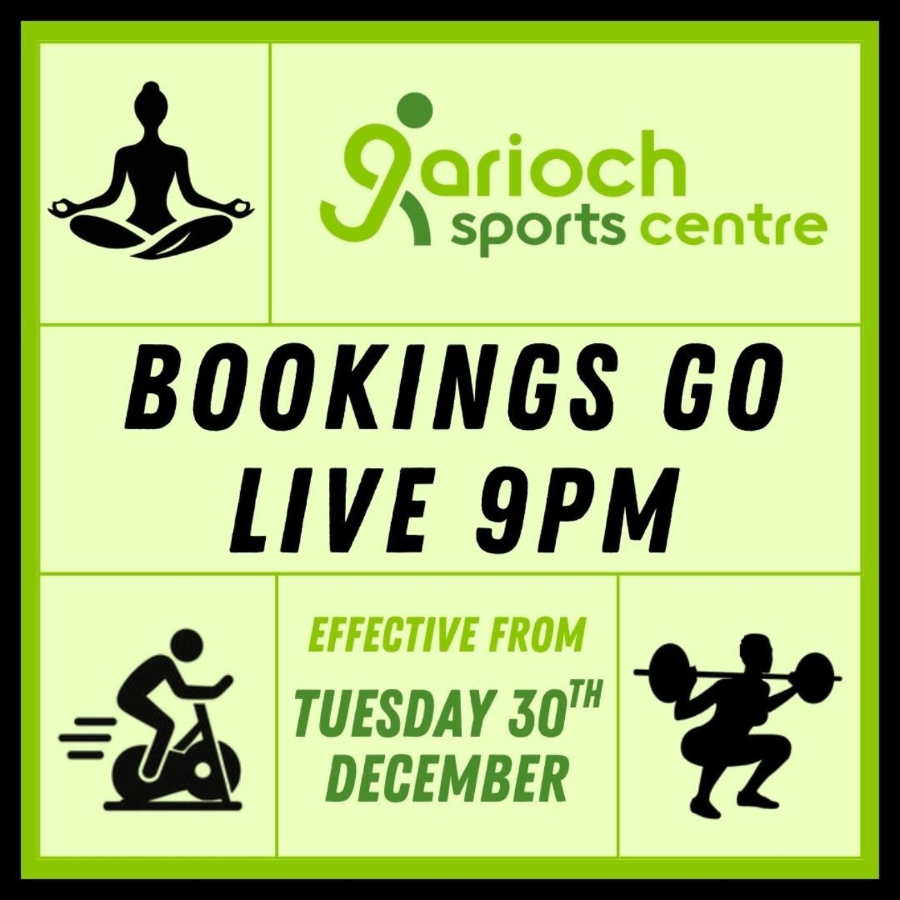 NEW Class Booking Opening Time - Tuesday 30th December